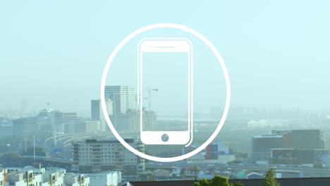 Animation-of-smartphone-icon-against-aerial-view-of-cityscape