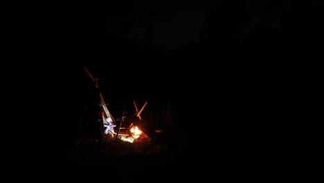 people in the distance gathered around a camp fire ou in the australian bush