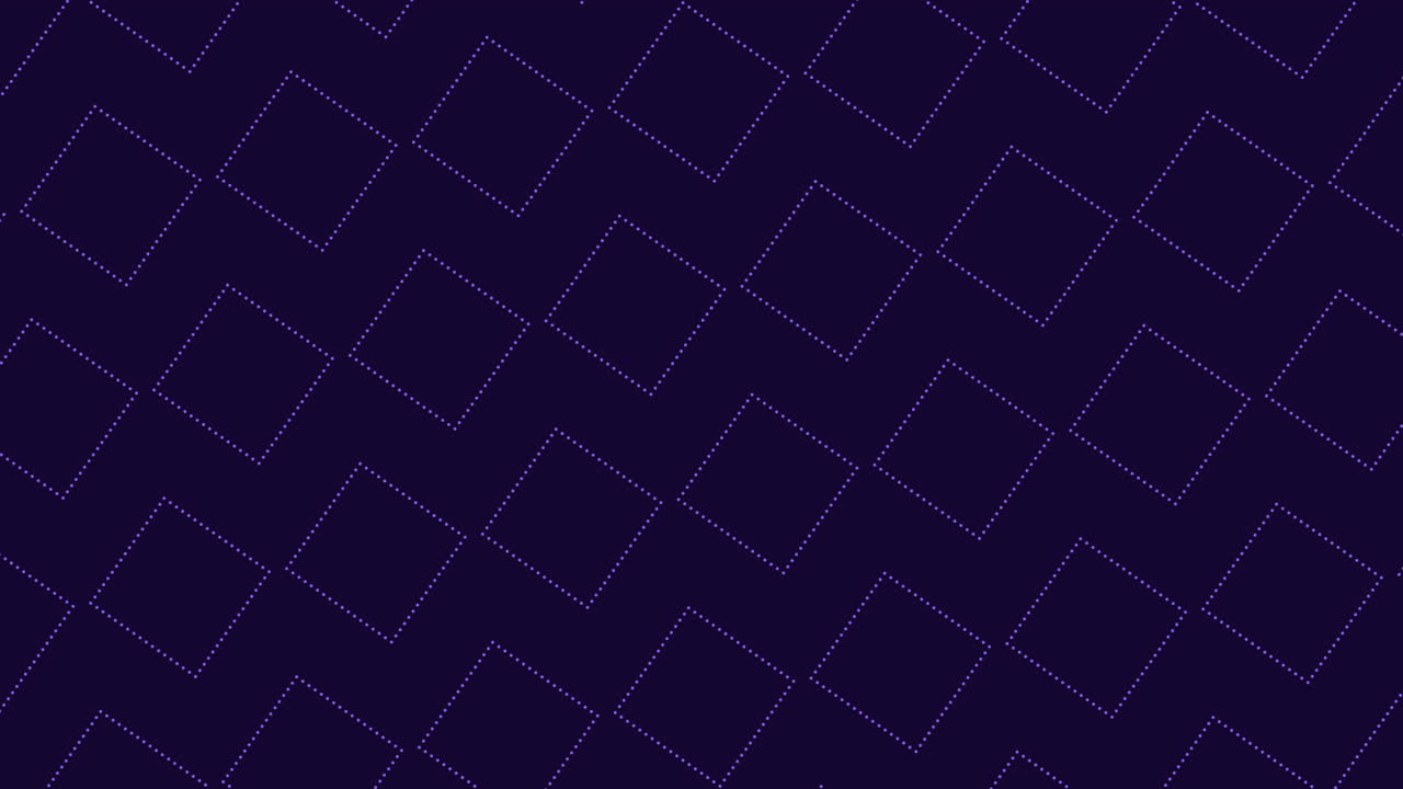 Seamless abstract footage of dotted squares forming a geometric pattern on a dark purple background, ideal as a modern backdrop for presentations, intros, titles or digital interfaces