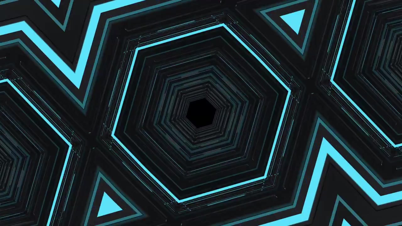 Abstract Geometric Tunnel with Glowing Cyan Hexagonal Patterns
