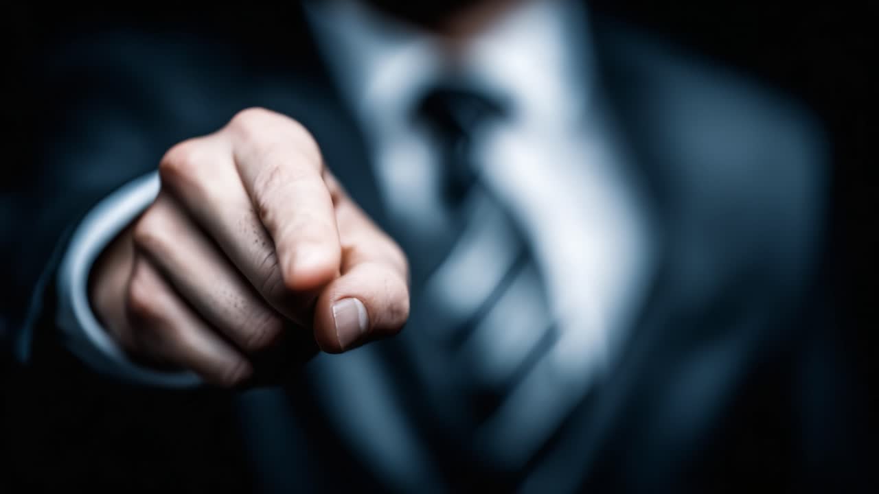 Un gesto forte: catturare l'intensità della responsabilità e dell'autorità attraverso un dito puntato in un ambiente professionale e cupo