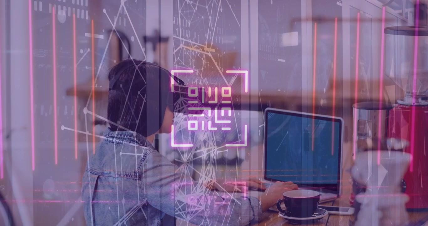 Animation af behandling af finansielle data over forskellige forretningsfolk, der bruger bærbar computer