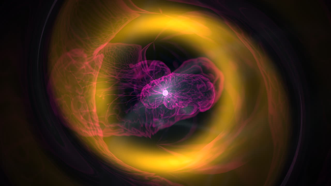 Mystical 3D deep space wormhole with orange glowing cosmic gas clouds