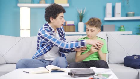 the younger brother breaks the trinket. her brother is angry with her.