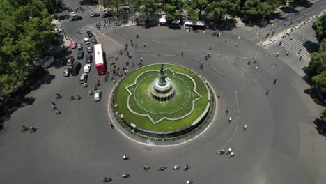 orbital drone shot of various forms of mobility in the paseo de la reforma in mexico city on sunday