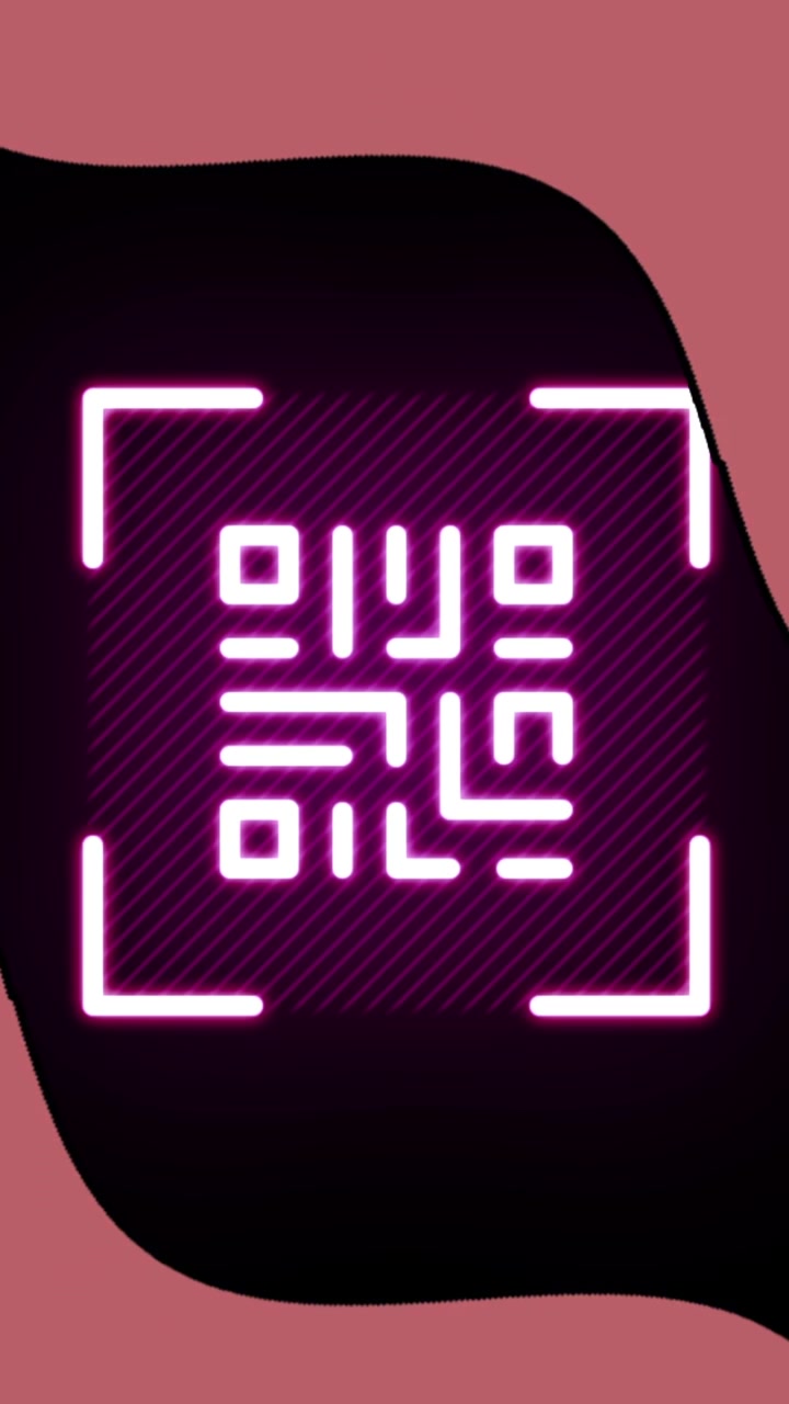 Animation of glowing qr code over neon geometric shapes