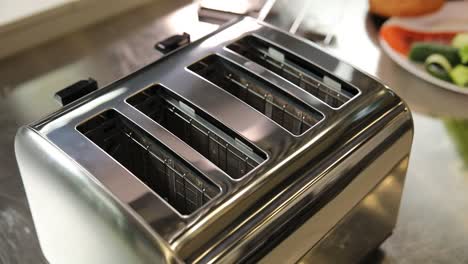 close-up of a stainless steel toaster