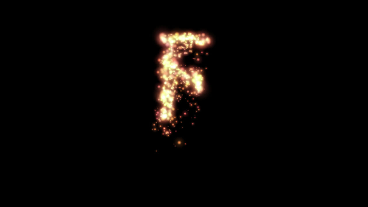 Glowing golden fire letter F on transparent background