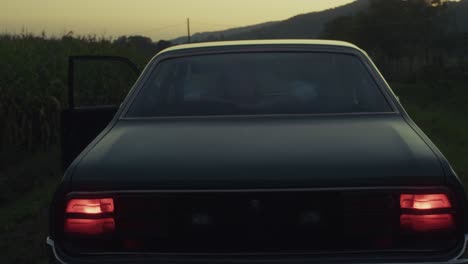 vintage car at sunset