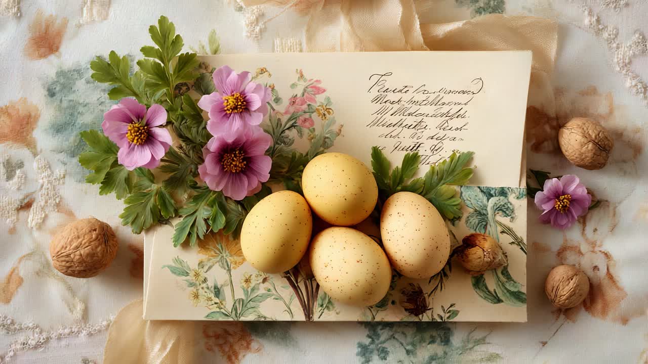 Easter Still Life with Eggs and Flowers