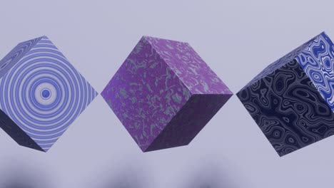 cubos animados con patrones abstractos en un fondo violeta. animación 3d de bucle sin costuras abstracto moderno