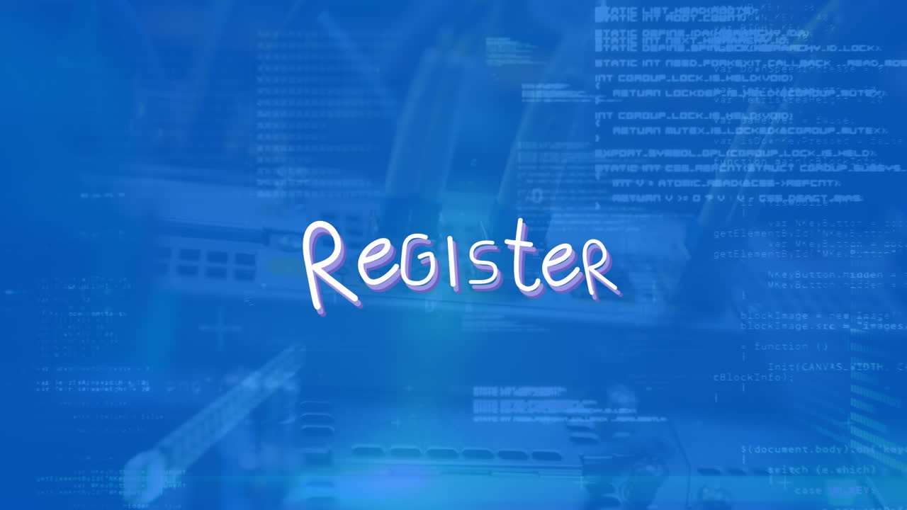 animación del texto del registro sobre el procesamiento de datos sobre fondo azul