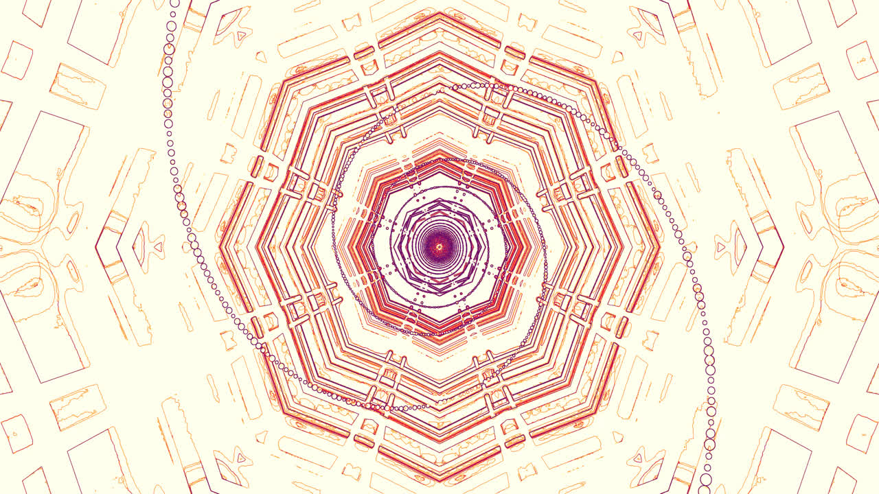 A dynamic looping video of a tunnel with intricate patterns and bold colors. The design features smooth transitions and a captivating visual flow that enhances any ambiance