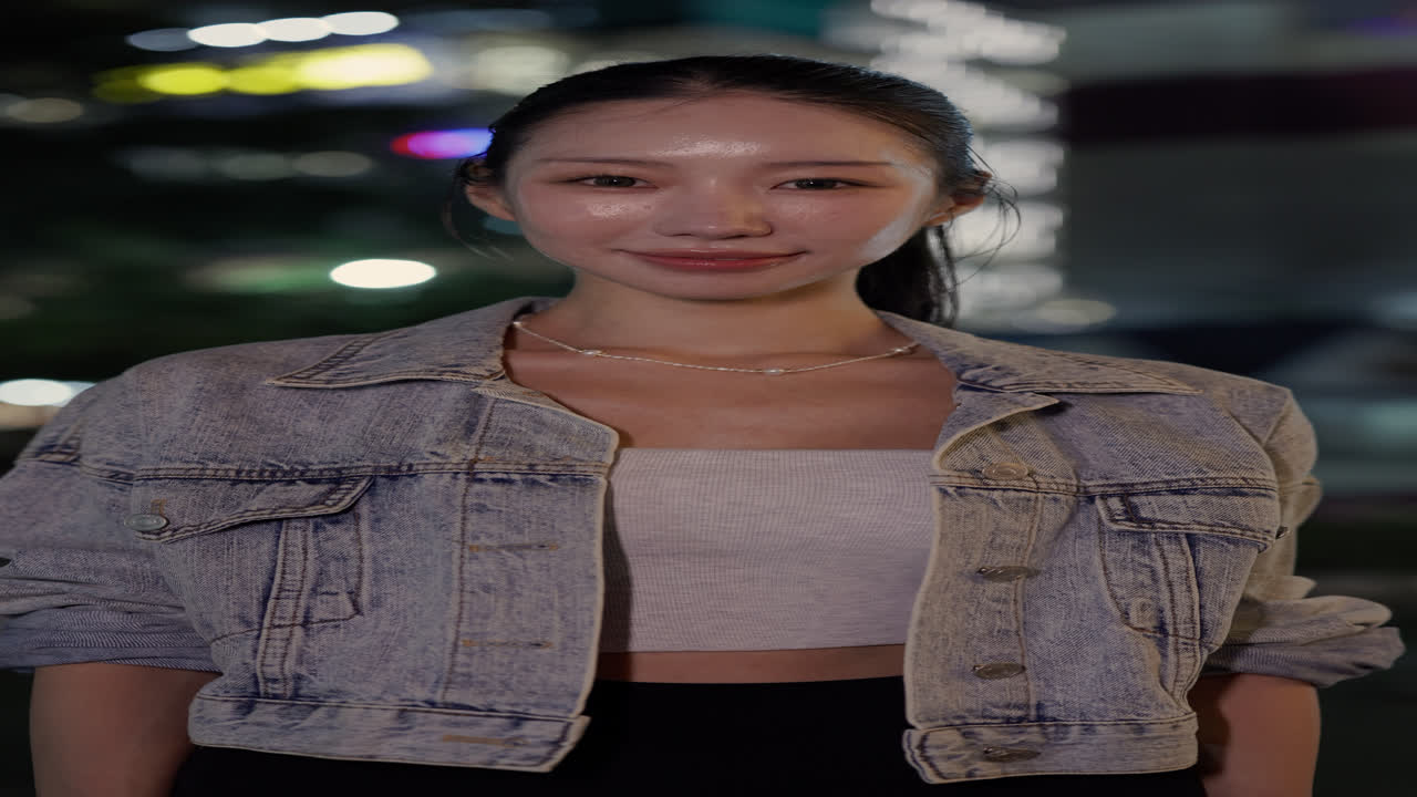 Portrait of a Smiling Woman at Night