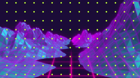 animación de montañas sobre una cuadrícula sobre un fondo oscuro