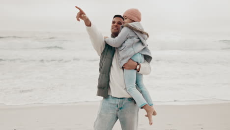 Glücklich,-Vater-Und-Mädchen-Zusammen-Am-Strand