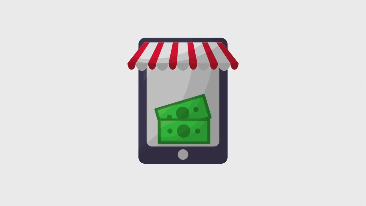 shopping online animazione smartphone denaro carta bancaria