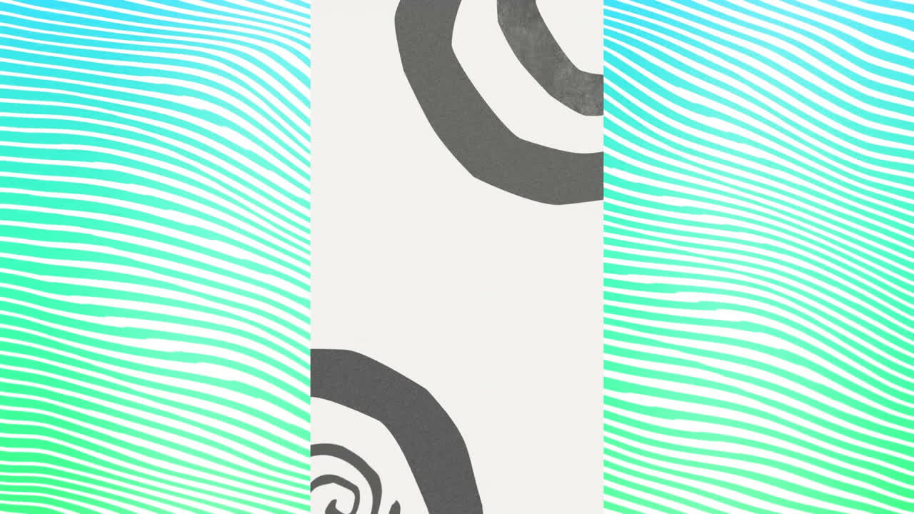 Animation of green shapes over white lines on green and blue background