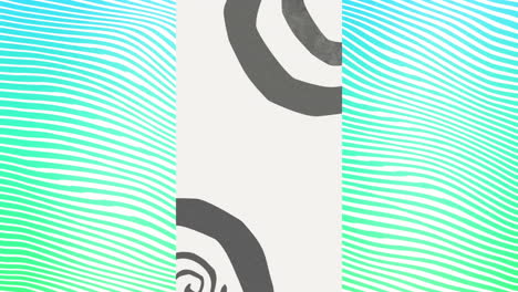 animation of green shapes over white lines on green and blue background