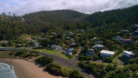 aerial view of great ocean road town of separation creek with holiday homes and coastal real estate, victoria, australia