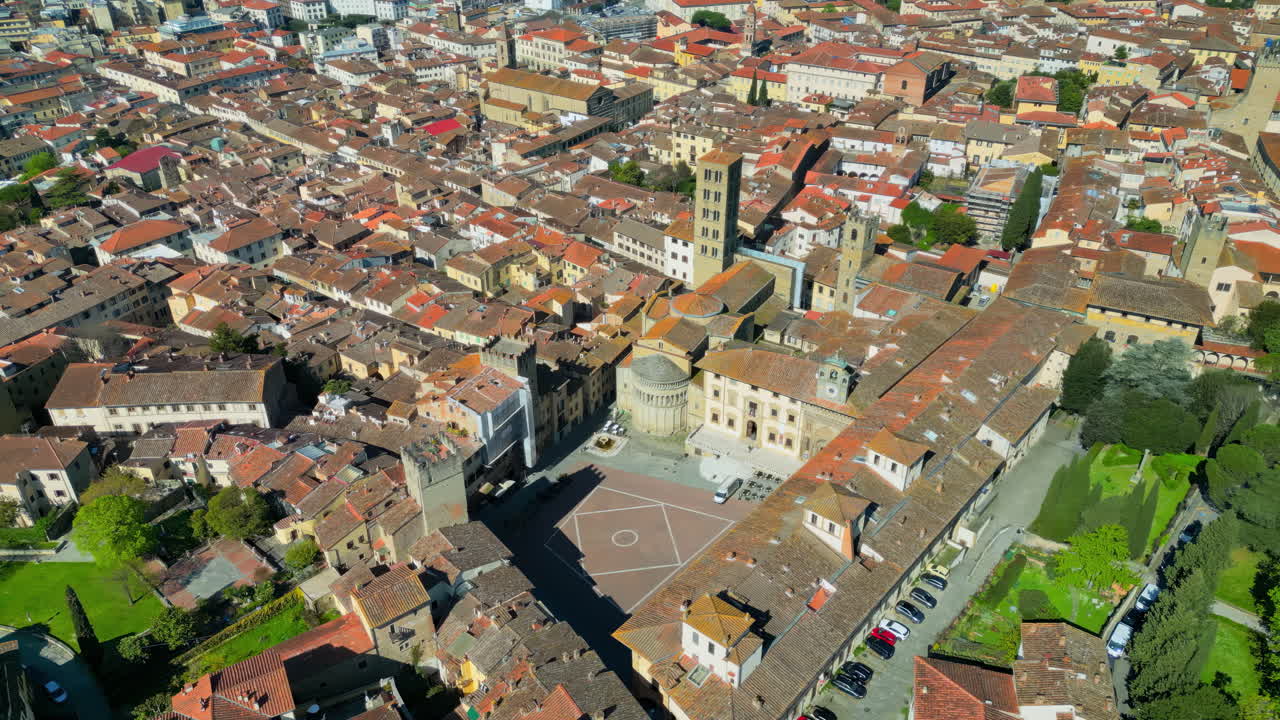 Aerial drone view of the Palace of the Brotherhood of Laymen Heritage museum in Arezzo, Italy