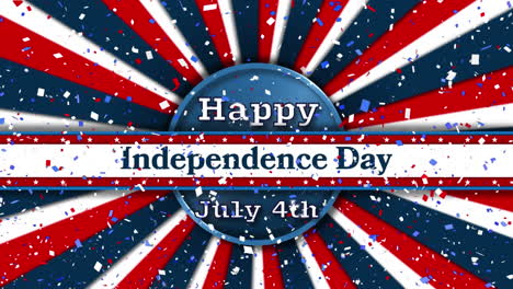 animación digital de confeti cayendo sobre el banner de texto de la feliz independencia contra un fondo radial