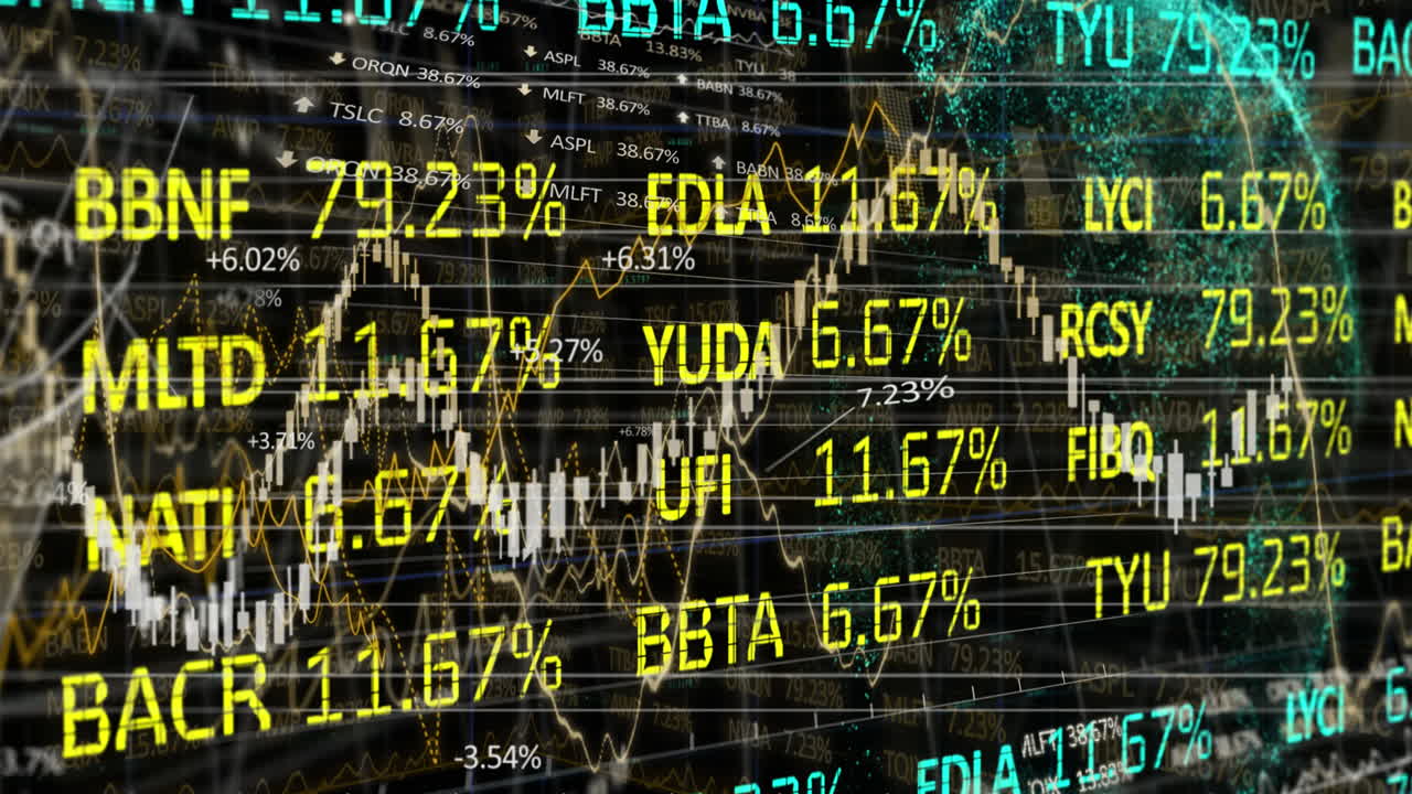 Financial data and statistical data processing against globe spinning