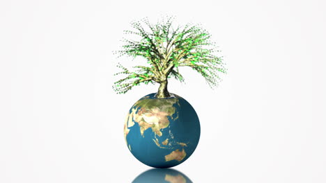 earth globe spinning with growing tree