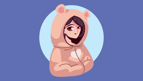 chica de anime con capucha de oso