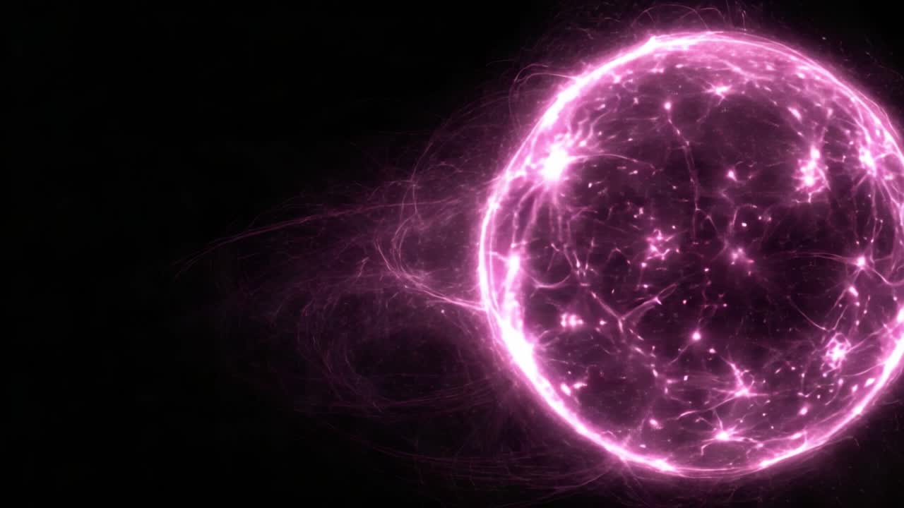 A Radiant Pink Sphere Emitting Enigmatic Energy Patterns, Glowing Vividly Against a Black Background, Captures the Fascination of Abstract Cosmic Imagery