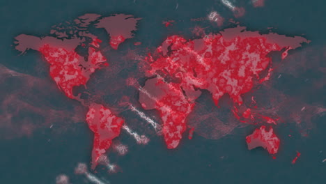 dna structure spinning over world map and digital waves against green background