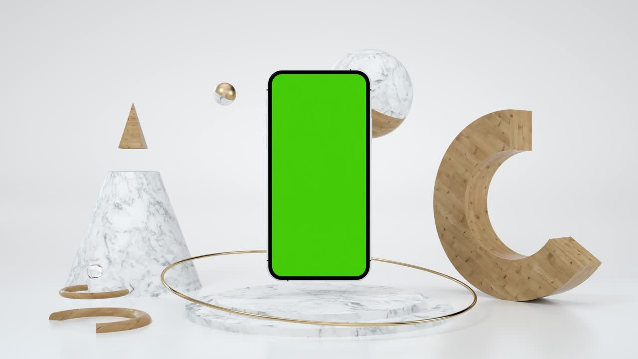 pantalla verde clara teléfono inteligente para presentación e blog de negocios o aplicación de juegos. pantalla clave de croma para publicidad simulacro de sitio de noticias. animación 3d objetos de arte y teléfono pantalla verde fondo nadie 4k