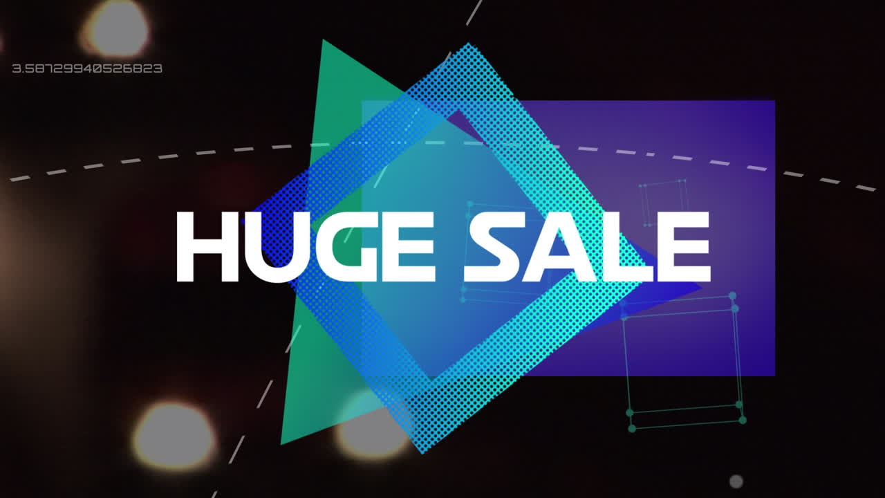 검은색 배경에 추상적인 모양 위에 거대한 판매 텍스트의 애니메이션