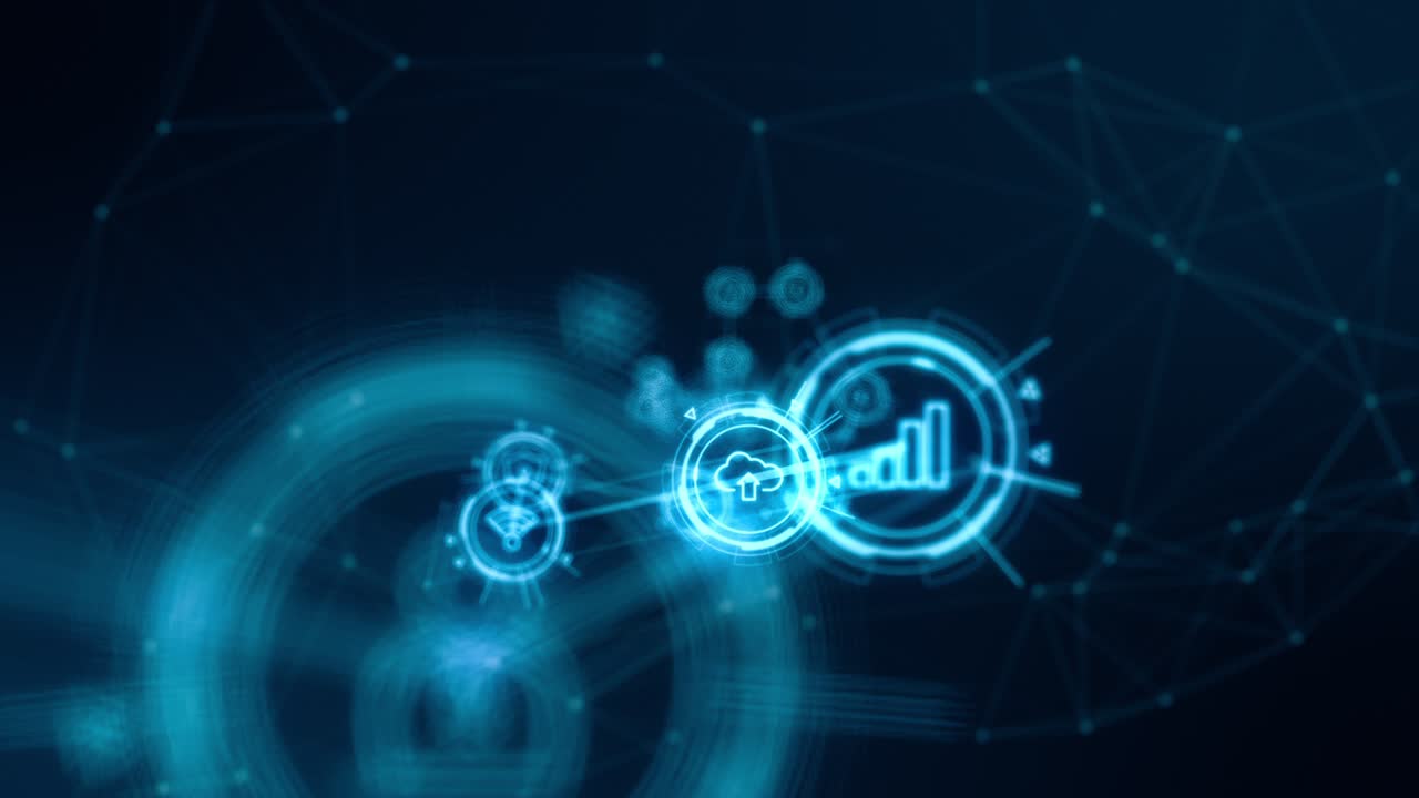 Motion graphic of Blue technology icon and hi tech circle network connection abstract background concept seamless loop video