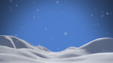 Animation-Von-Schneeflocken,-Die-über-Schnee-Und-Blauen-Hintergrund-Fallen