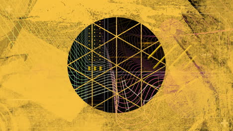 colorful lines and geometric patterns forming abstract animation on yellow background