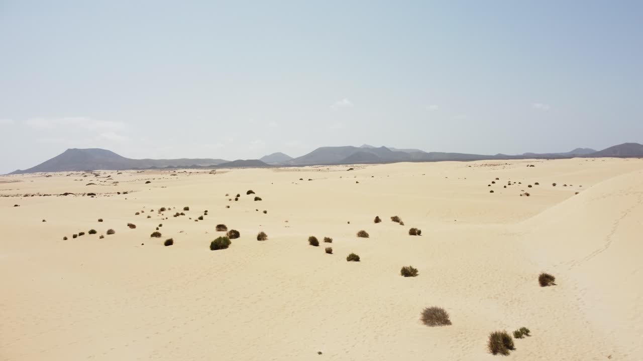 Wüstenlandschaft mit Sanddünen und fernen Bergen