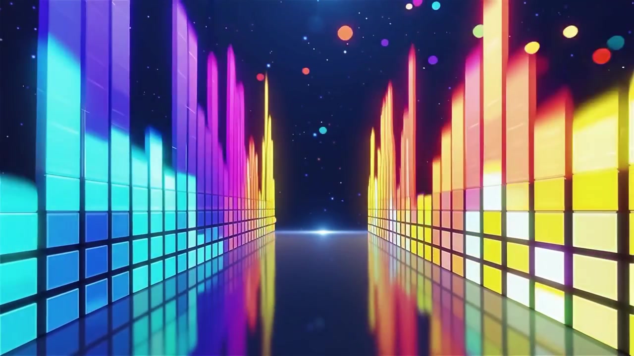 Futuristisk regnbuefarvet neon musik equalizer visualisering baggrund.