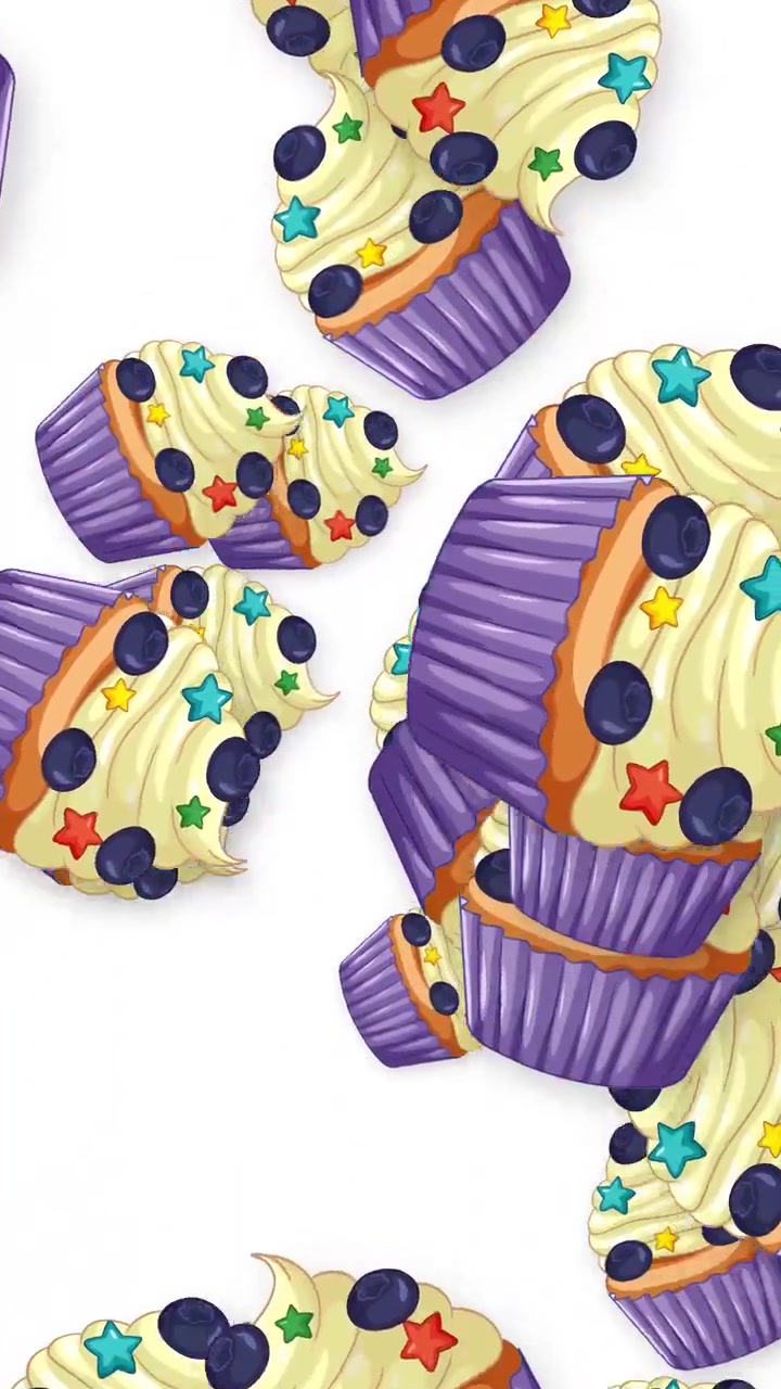 Animated Pattern of Falling Blueberry Cupcakes