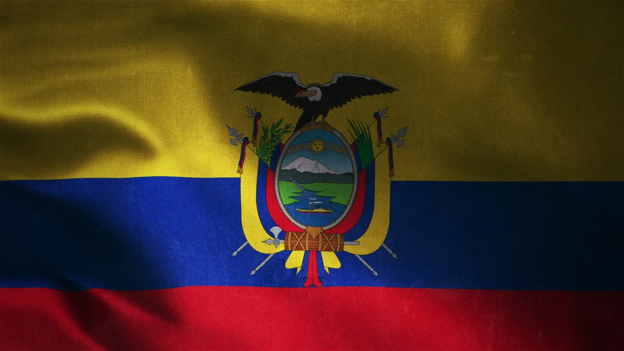 Bandiera nazionale dell'Ecuador con stemma che sventola