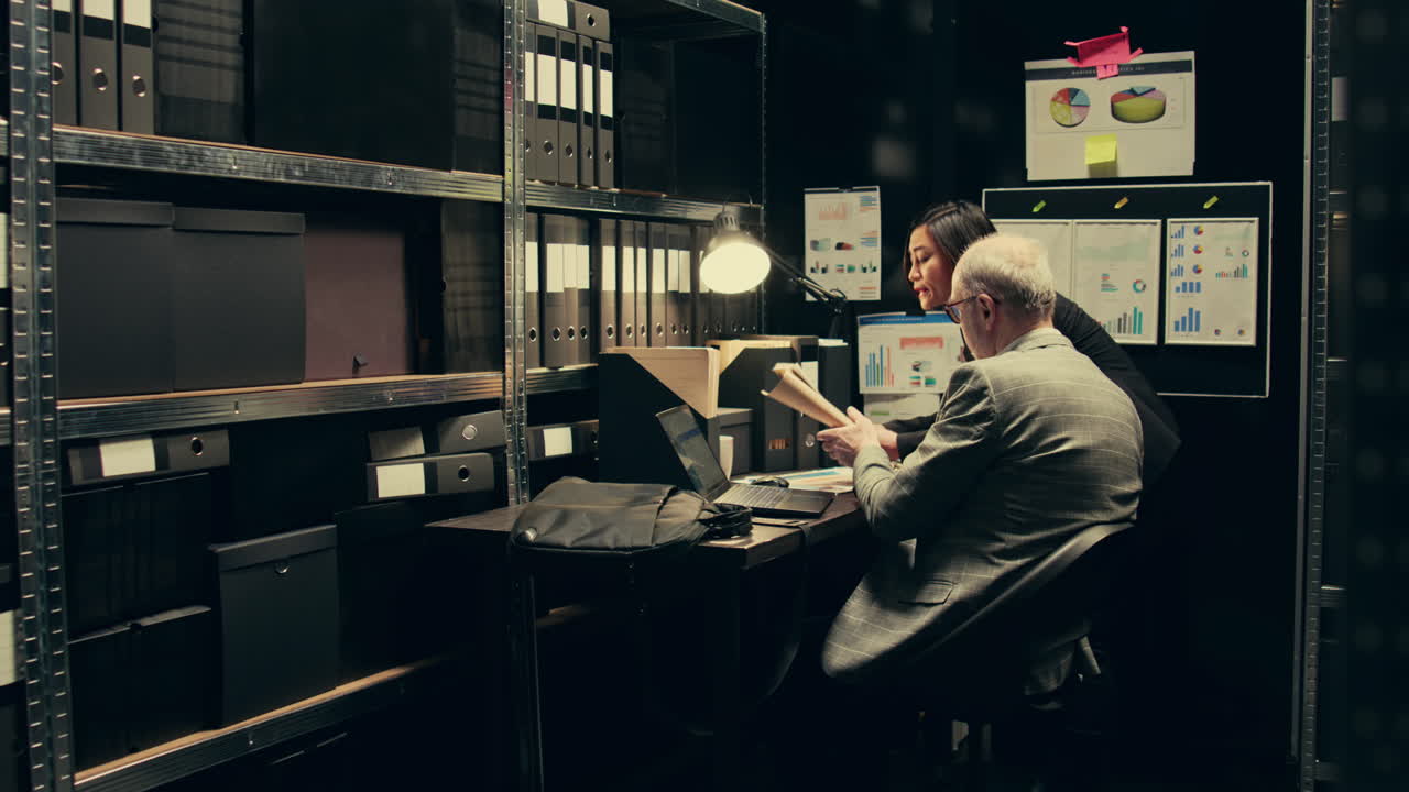 equipo de inspectores que examina la información del caso y lee las declaraciones de los testigos