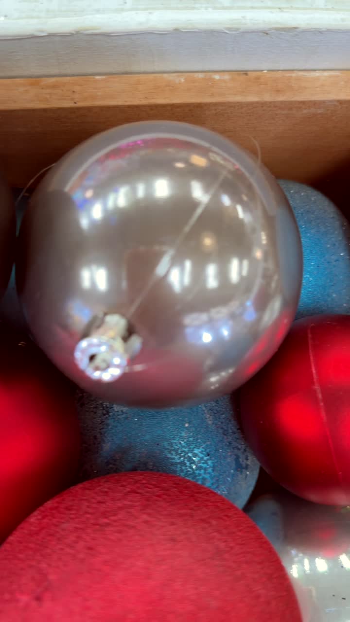 Close Up Panning Shot of Colorful Christmas Ornaments