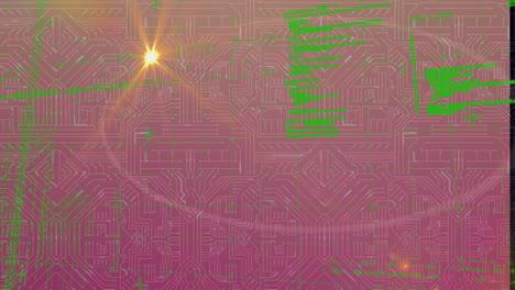 animación del lenguaje de la computadora digital y luz iluminada que se mueve sobre una placa de circuitos gráficos