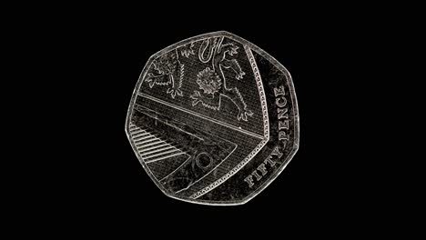 united kingdom 50 pence 2015 reverse with royal shield of arms, macro loop on black background