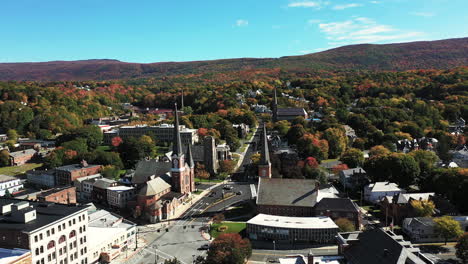 Aerial-View-of-Historic-Downtown-of-North-Adams,-Massachusetts-USA