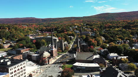 aerial view of historic downtown of north adams, massachusetts usa