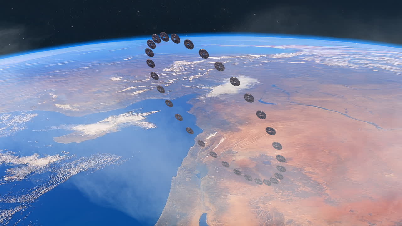 Alien fleet in circle formation above Earth