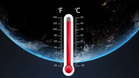 Animación-Del-Termómetro-Y-Procesamiento-De-Datos-Y-Globo-Terráqueo-Sobre-Fondo-Negro