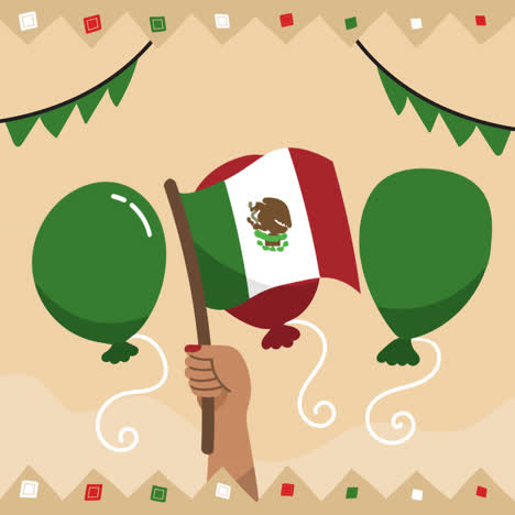 celebración de la bandera mexicana con globos