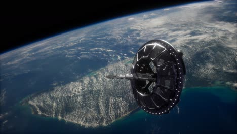 satélite espacial futurista en órbita alrededor de la tierra